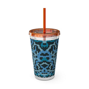 Tropical Tumbler with Straw | 16 oz: Coral Threads, Blue