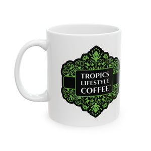 Ceramic White Mug - 11oz & 15oz, / Tropics Lifestyle Coffee, 2 Sides