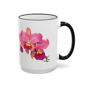 Accent Rim & Handle Mug – Pink Orchids
