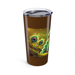 20oz Tropical Glossy Tumbler, Stainless Steel / Baby Peacock, Dark Brown