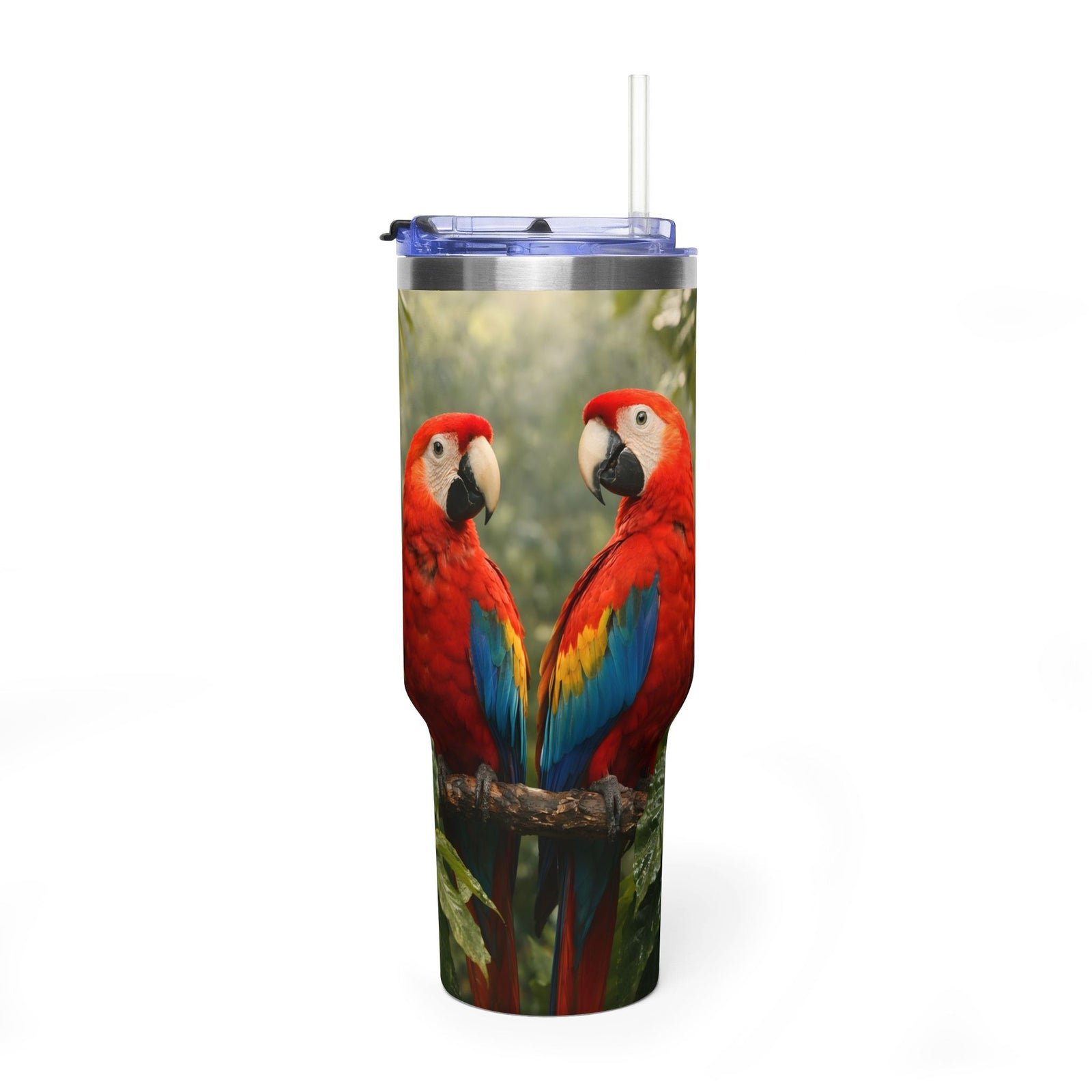 40oz Tumbler — Scarlet Macaws & Coffee Plants Insulated Mug