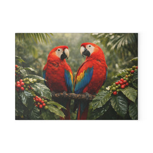 Glass Coffee Station Tray, 2 Sizes – Macaw Parrots & Coffee Plants