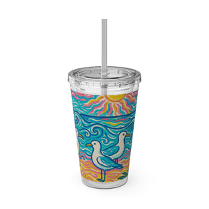 Tropical Tumbler with Straw | 16 oz: Beach Seagulls