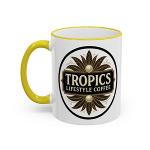 Accent Rim & Handle Coffee Mug — Tropics Lifestyle Coffee Pearl/Palm Logo