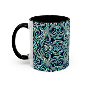 Accent Color Coffee Mug, Many Colors - 11oz & 15oz / Twisted Aqua Octopus