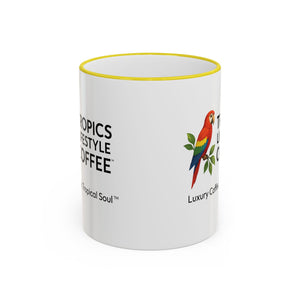 Accent Rim & Handle Coffee Mug ~ Tropics Lifestyle Coffee Parrot Logo