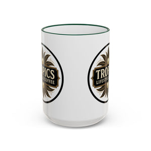 Accent Rim & Handle Coffee Mug — Tropics Lifestyle Coffee Pearl/Palm Logo