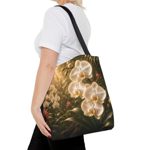 Orchid Garden Tote Bag — Sunlit White Orchid Floral All-Over Print