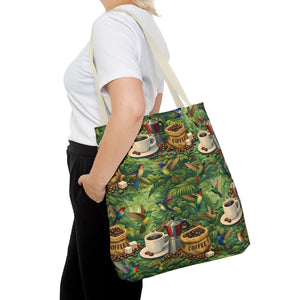 Tropical Hummingbirds & Coffee Tote Bag, Black - 3 Sizes