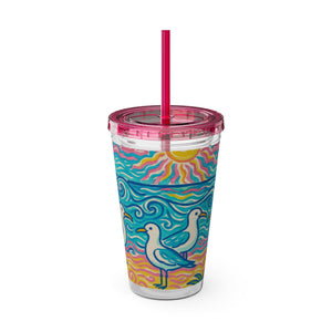 Tropical Tumbler with Straw | 16 oz: Beach Seagulls