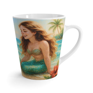 Latte White Mug - Puppy Ariel and Mermaid on Beach