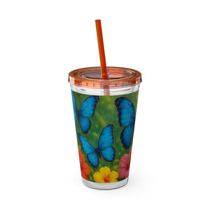 Tropical Tumbler with Straw | 16 oz : Morpho Butterflies Flight