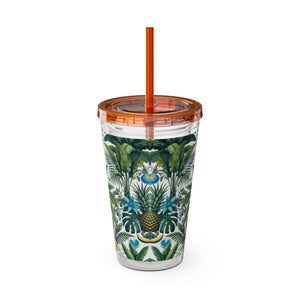 Tropical Tumbler with Straw | 16 oz: More Tropical Palms, White
