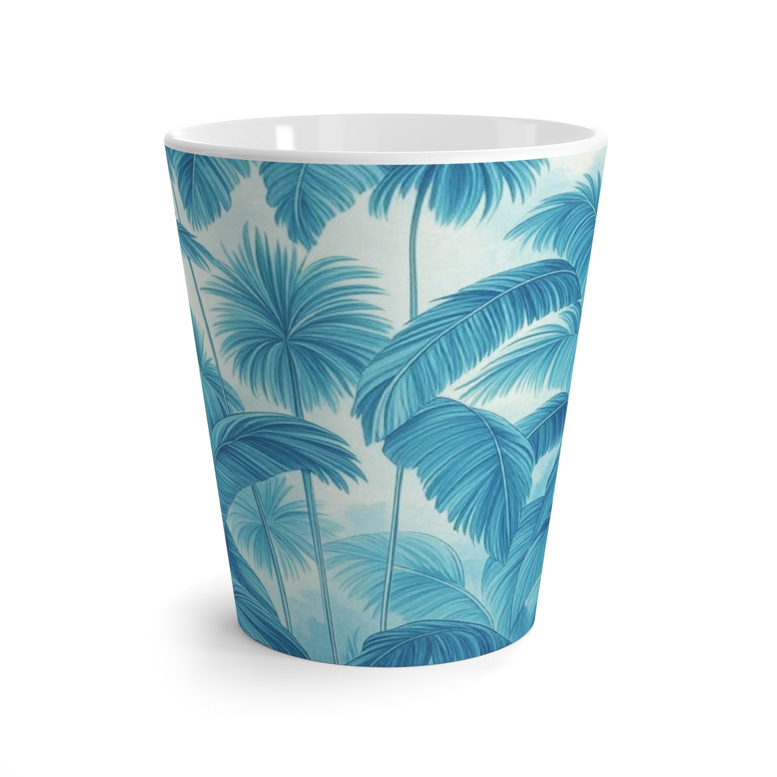 Latte White Mug - Perfect for Coffee Enthusiasts / Palm Serenity, Turquoise