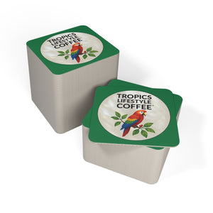 Tropical Cardboard Coffee Coasters — Parrot MOP Logo (50/100 pcs)