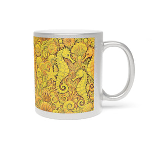 Tropical Metallic Mug, Gold or Silver - Seahorse Trio, Yellow
