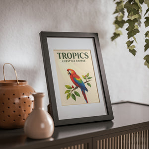 Tropics Parrot Framed Poster — Vintage Coffee Artwork