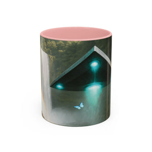 Accent Coffee Mug (11, 15oz), 8 Colors - UFO and Waterfall