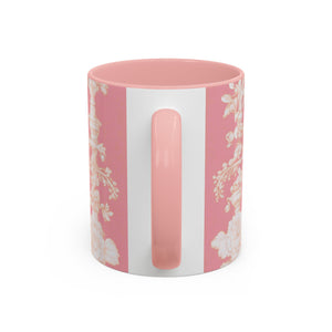 Accent Color Coffee Mug (11, 15oz), Pearl Lady Toile/Hibiscus Pink