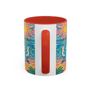 Accent Coffee Mug (11, 15oz), 8 Colors - Tropical Beach Seagulls