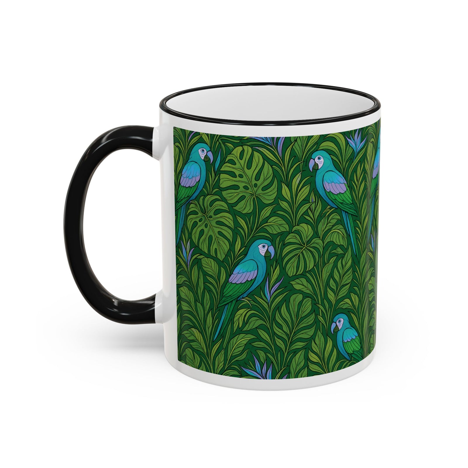 Accent Rim & Handle Coffee Mug ~ Parrot Family, Blue