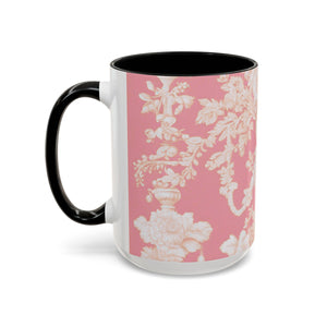Accent Color Coffee Mug (11, 15oz), Pearl Lady Toile/Hibiscus Pink