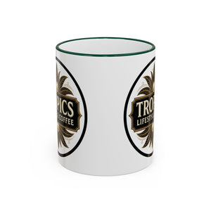Accent Rim & Handle Coffee Mug — Tropics Lifestyle Coffee Pearl/Palm Logo