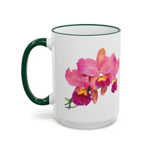 Accent Rim & Handle Mug – Pink Orchids