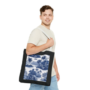 Coastal Toile Tote Bag, Blue — 3 Sizes