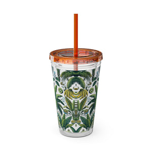 Tropical Tumbler with Straw | 16 oz: More Tropical Palms, White