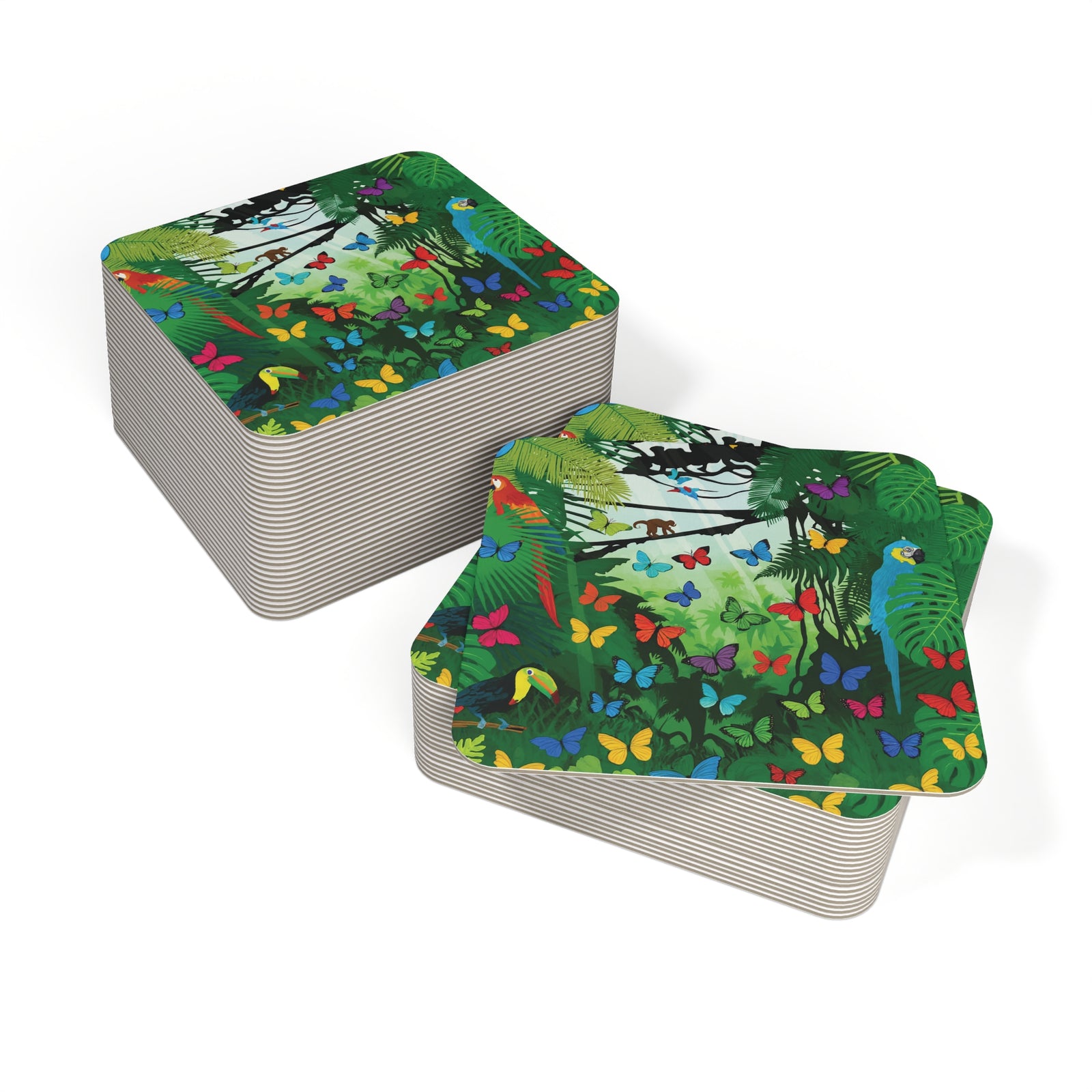 Bulk Hardboard Coffee Coasters - Colorful Parrots & Butterflies (50/100 pcs)