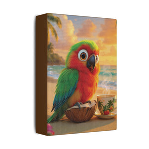 Tropical Beach Canvas - Tiki the Parrot Sunrise Wall Art