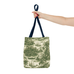 Coastal Toile Green Tote Bag - 3 Sizes