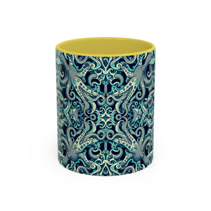 Accent Color Coffee Mug, Many Colors - 11oz & 15oz / Twisted Aqua Octopus