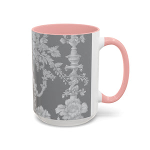 Accent Color Coffee Mug (11, 15oz), Pearl Lady Toile/Slate