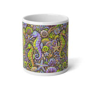 Jumbo Mug, 20oz, Seahorses Purple and Yellow | Tropical Coffee Cup