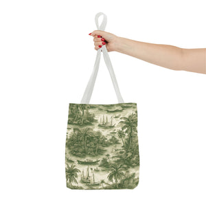 Coastal Toile Green Tote Bag - 3 Sizes