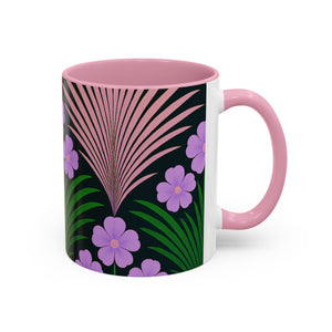 Accent Color Coffee Mug, Many Colors - 11oz & 15oz / Midnight Hibiscus Deco, Purple