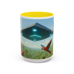 Accent Coffee Mug (11, 15oz), 8 Colors - UFO and Macaws