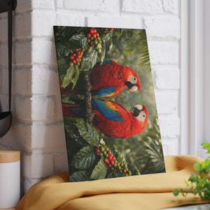 Glass Coffee Station Tray, 2 Sizes – Macaw Parrots & Coffee Plants