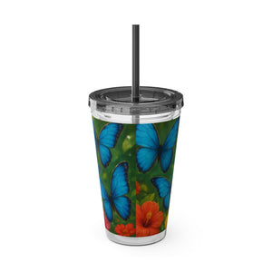 Tropical Tumbler with Straw | 16 oz : Morpho Butterflies Flight