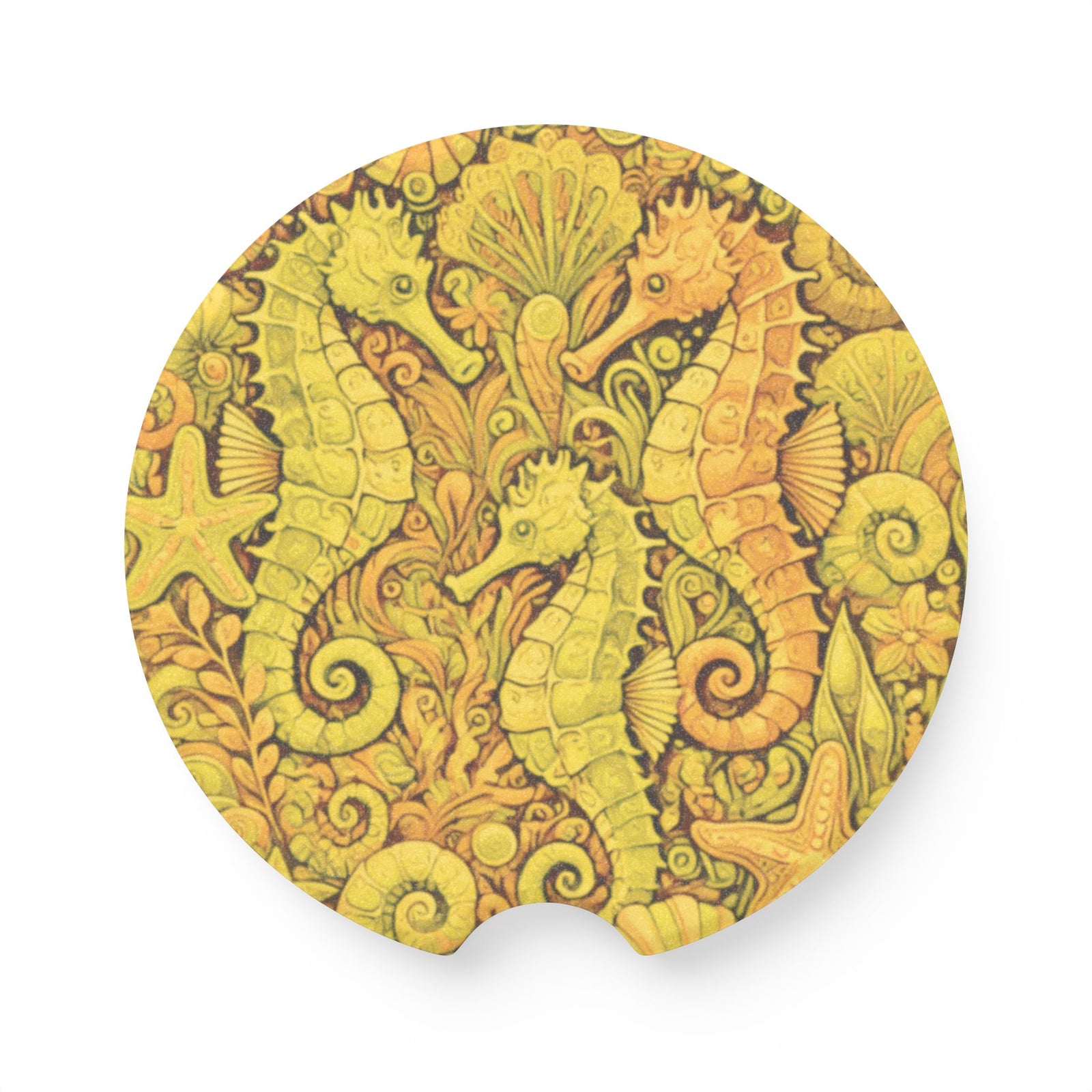 Soapstone Car Coaster - Seahorses, Yellow