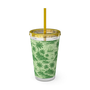 Tropical Tumbler with Straw | 16 oz: Faraway Toile/Green