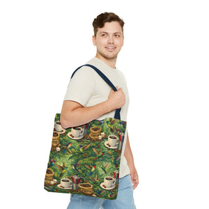 Tropical Hummingbirds & Coffee Tote Bag, Black - 3 Sizes