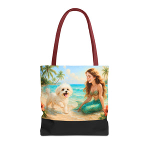 Puppy Ariel and Mermaid/Black Tote Bag - 3 Sizes