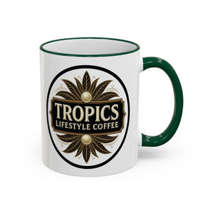 Accent Rim & Handle Coffee Mug — Tropics Lifestyle Coffee Pearl/Palm Logo