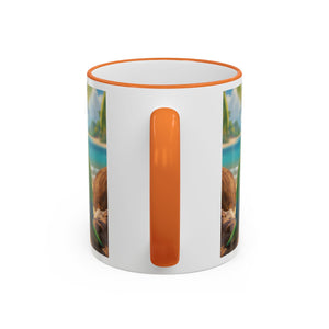 Accent Rim & Handle Coffee Mug ~ Lulu the Parrot Drinking Coffee