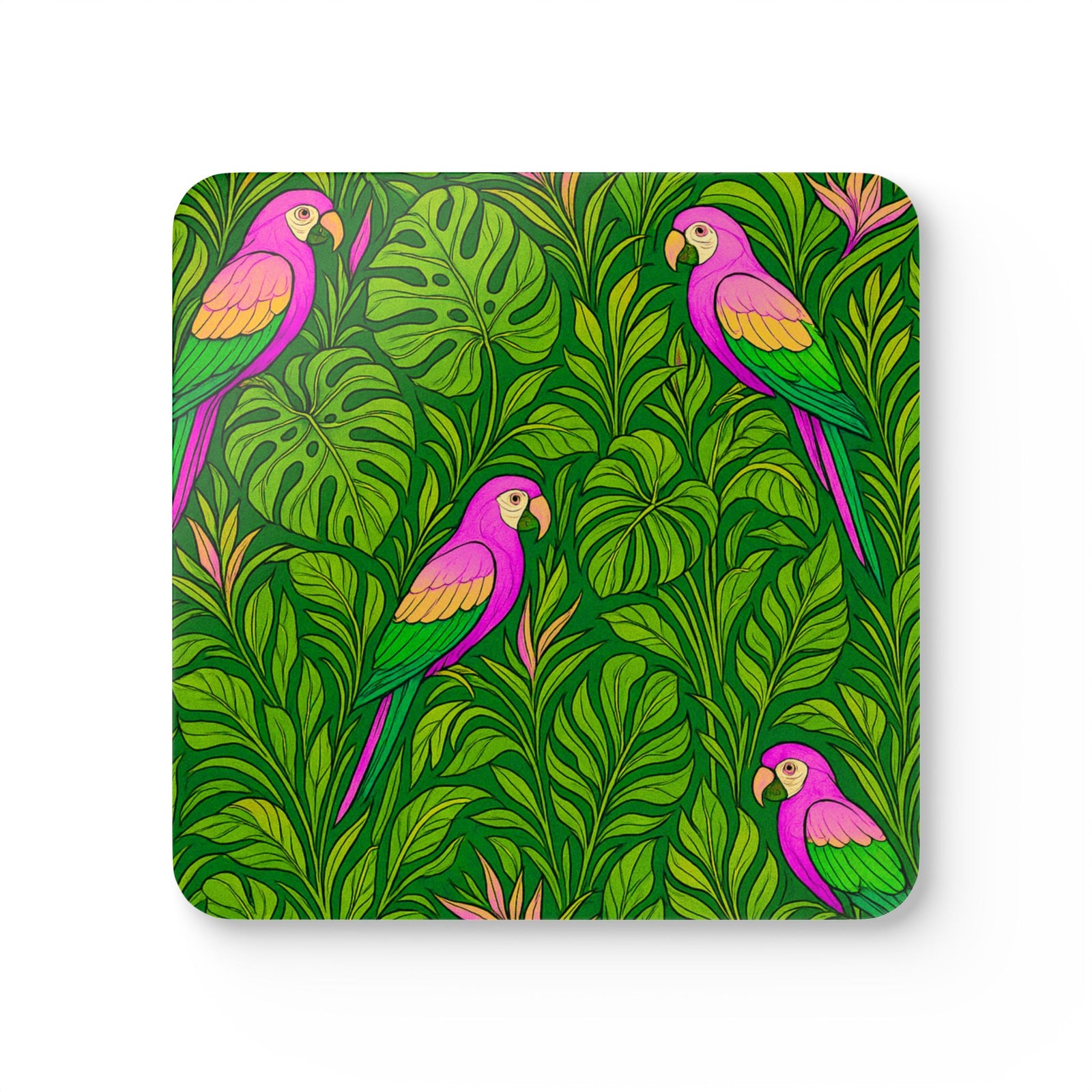Coaster Sett/4-  Parrot Family, Pink