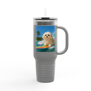 Puppy Ariel the Dog Surfer Insulated Travel Mug - 40oz - Perfect for Outdoor Adventures