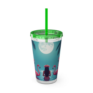 Tropical Tumbler with Straw | 16 oz: Moonlit Mermaid and Flamingos